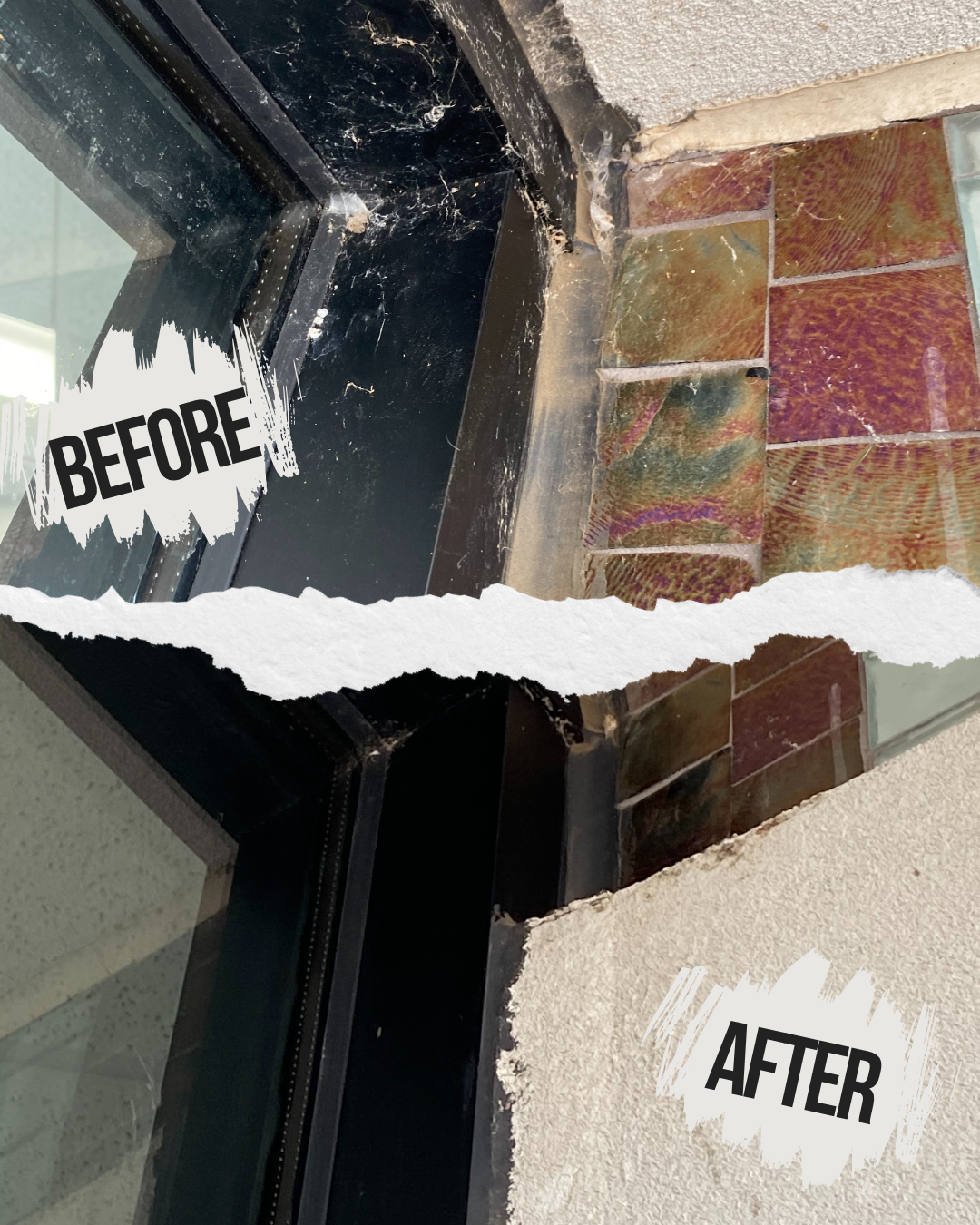 Before and after window cleaning for Sims Business Systems