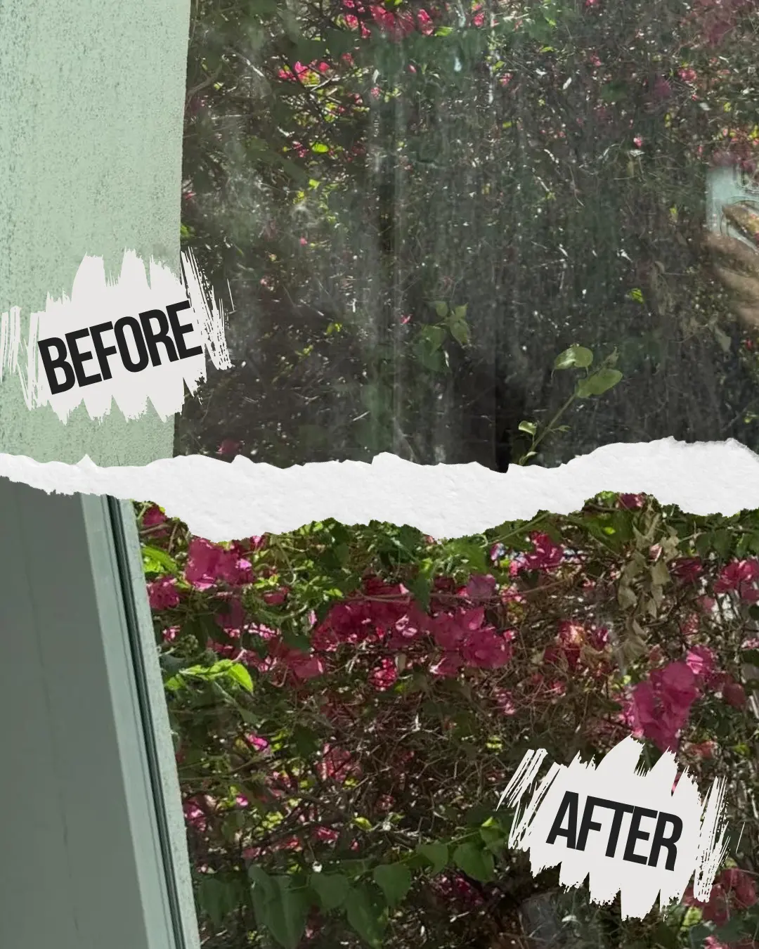 Before and after window cleaning